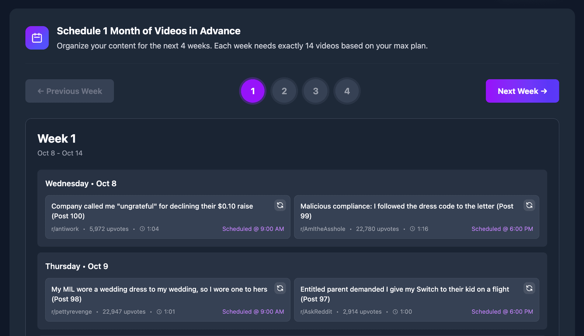 Schedule Videos Interface
